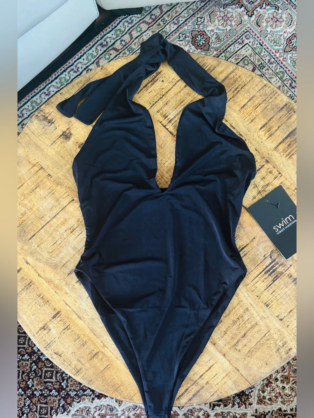 Naked Wardrobe Black Halter One Piece Swimsuit Size S Bodycon Stretch